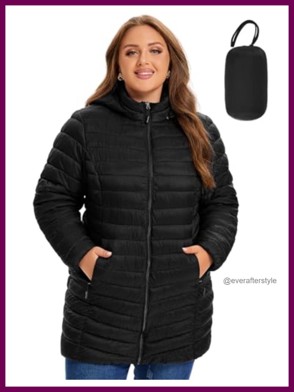 Plus Size Lightweight Packable Puffer Jacket Quilted Detachable Hood